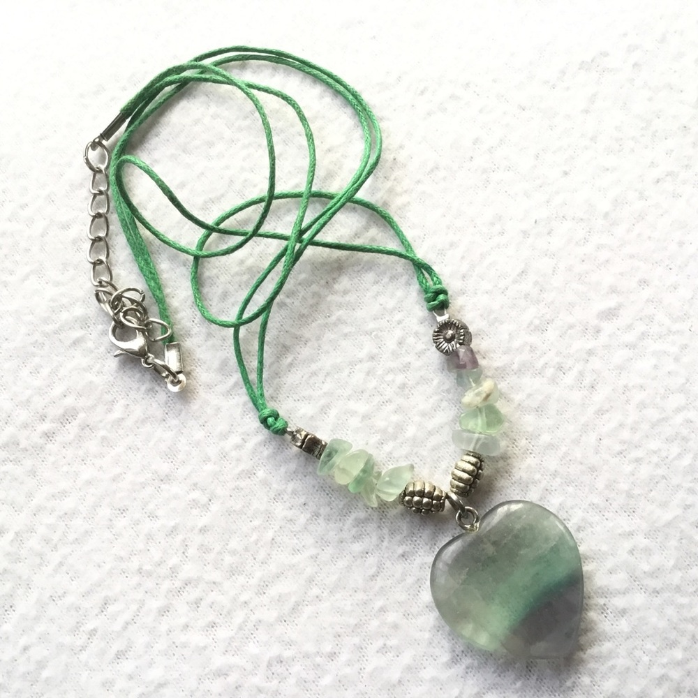 Fluorite stone heart pendant crystal necklace
